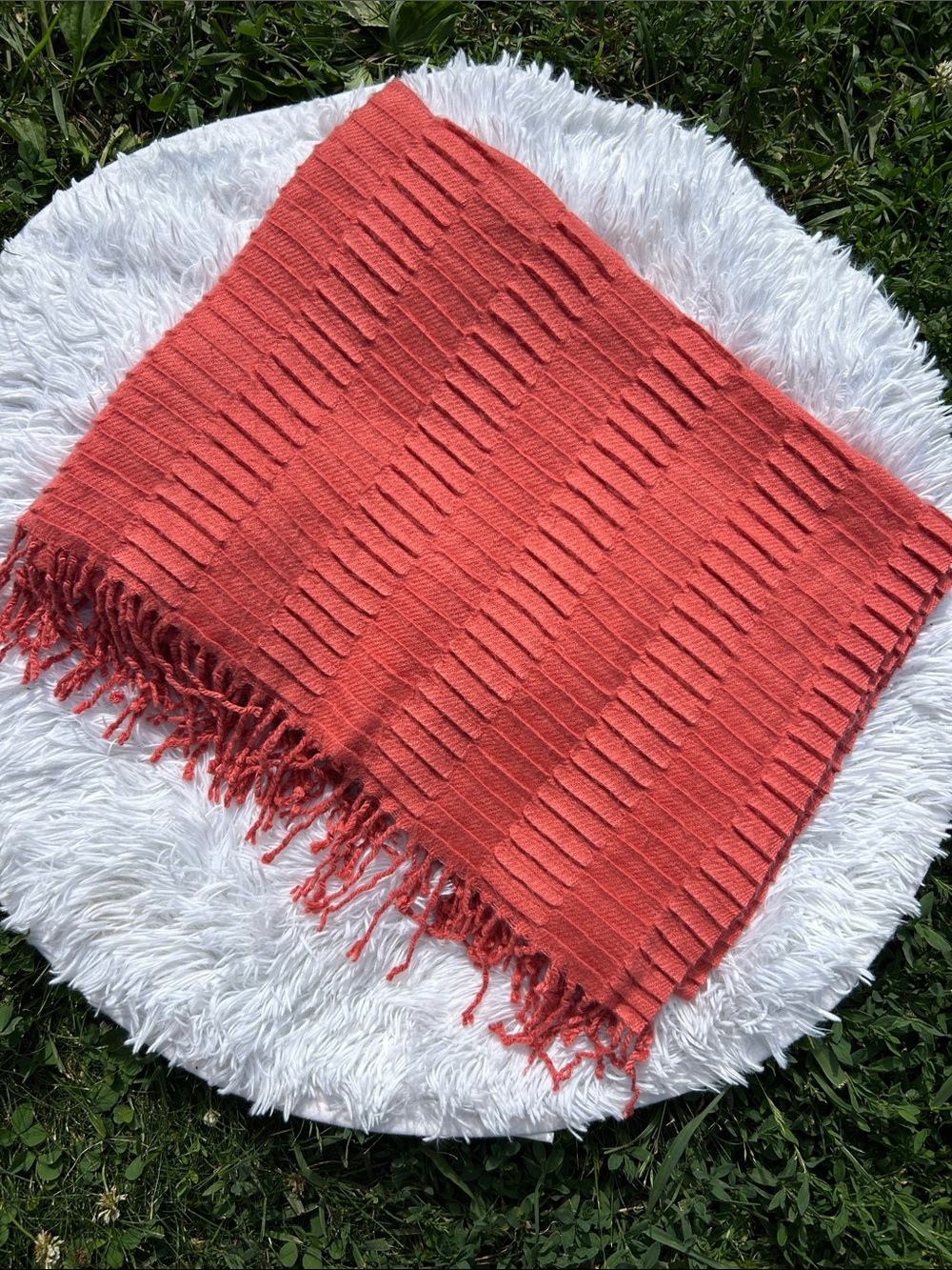 West Elm Coral Ribbed Fringe Throw Wrap Blanket 40” x 60” - Picture 2 of 11